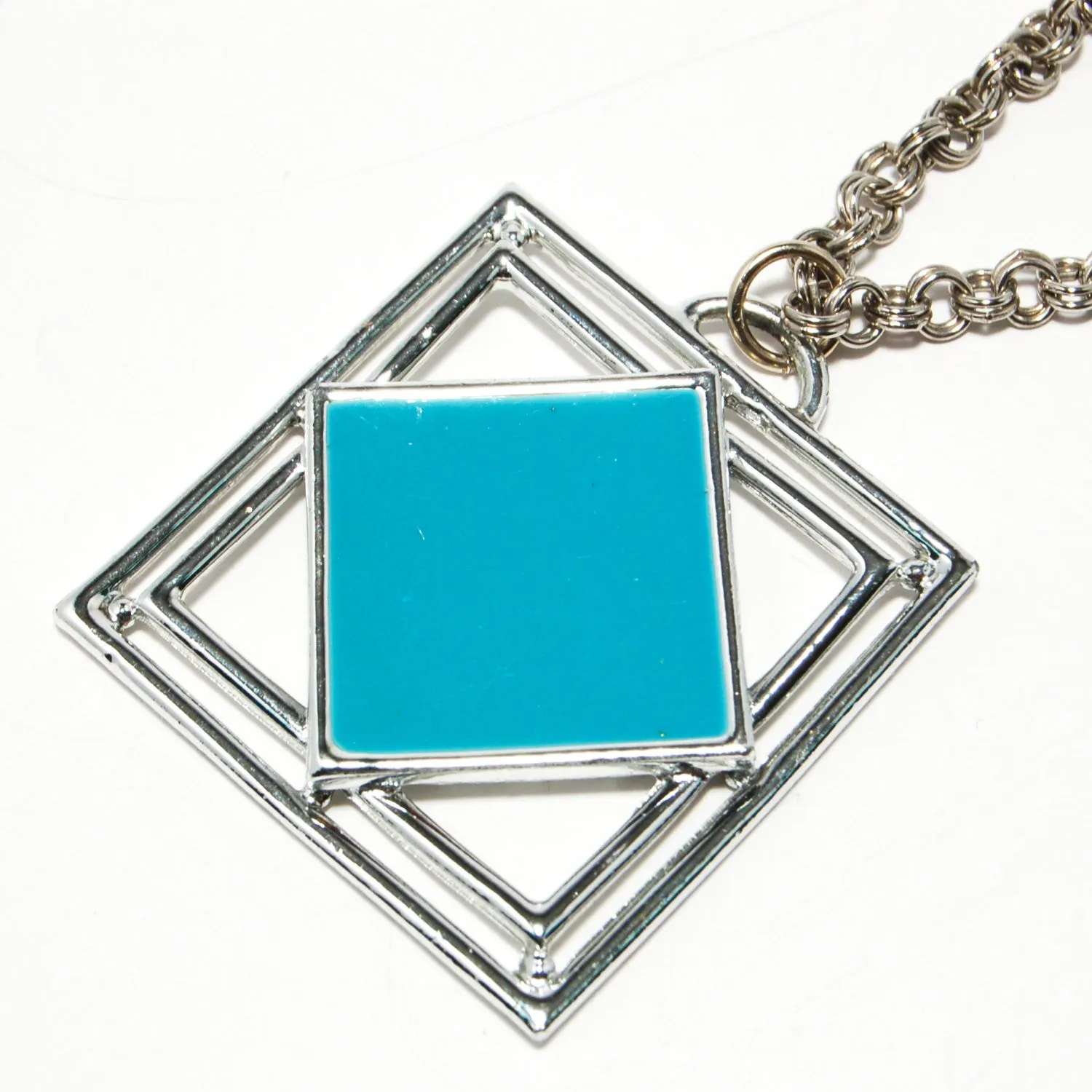 1970's Geometric Pendant with Turquoise Blue Enamel