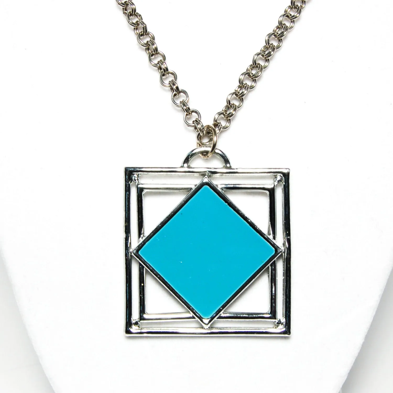 1970's Geometric Pendant with Turquoise Blue Enamel