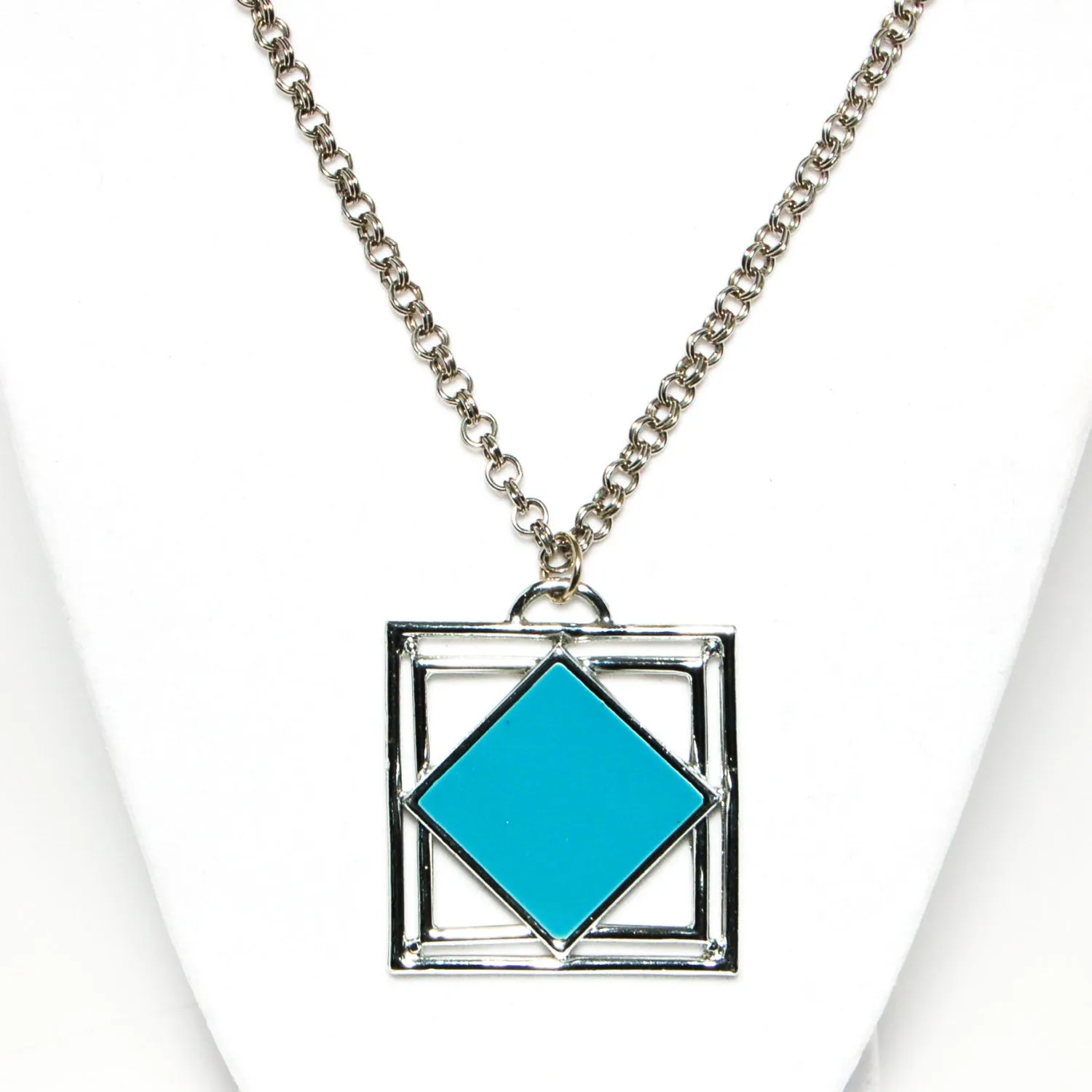 1970's Geometric Pendant with Turquoise Blue Enamel