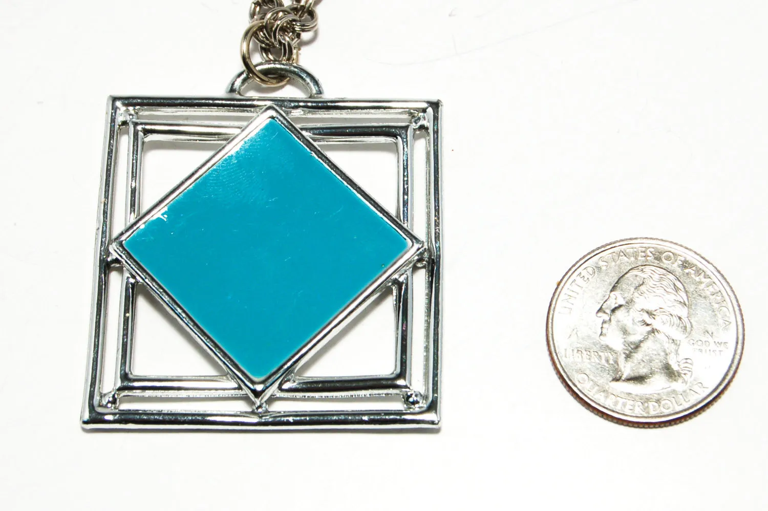 1970's Geometric Pendant with Turquoise Blue Enamel
