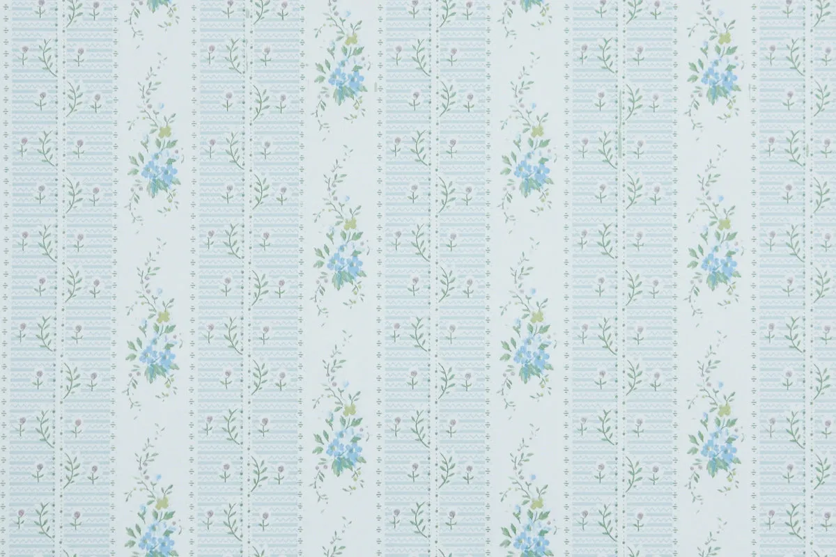 1980s Floral Stripe Vintage Wallpaper