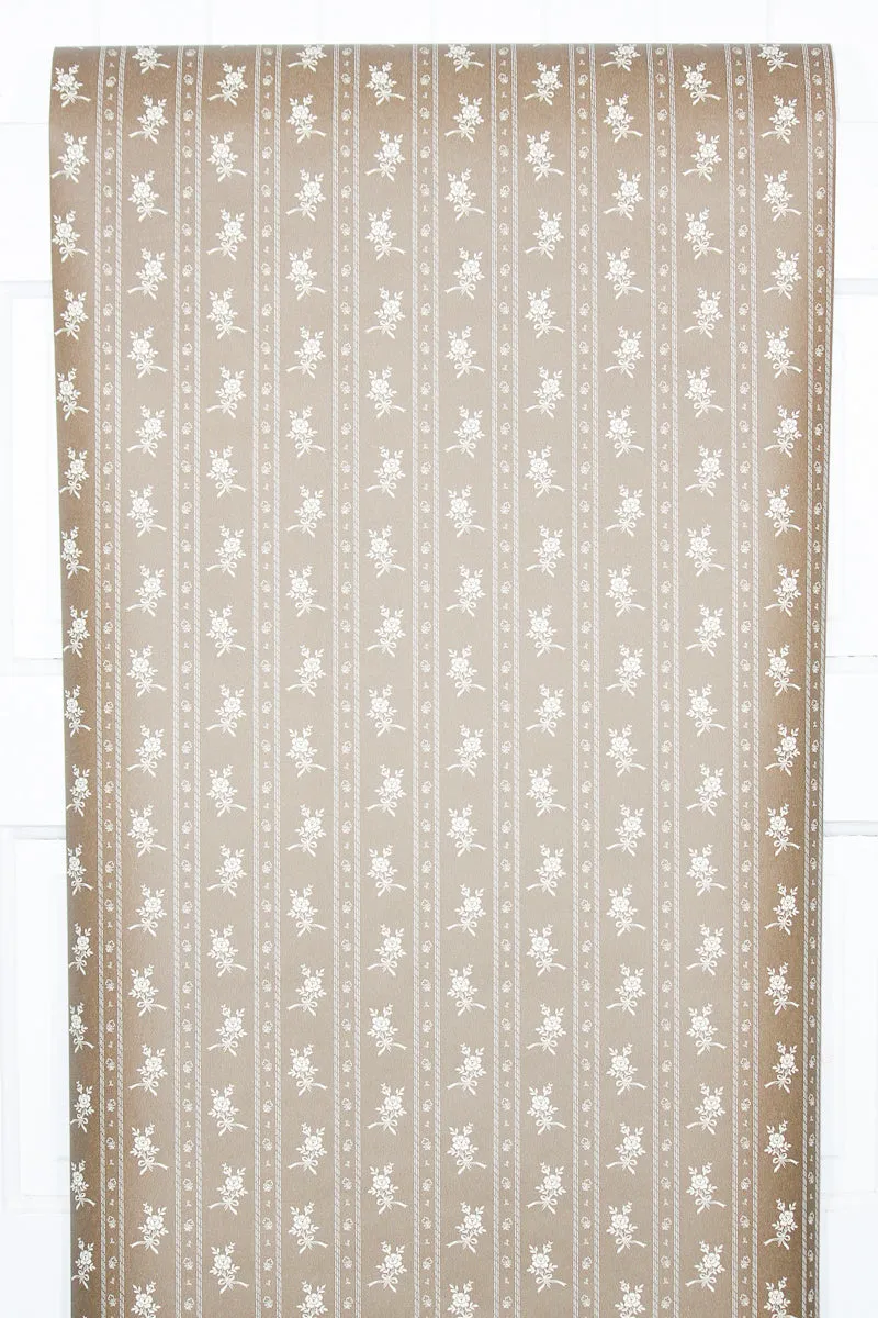 1980s Floral Stripe Vintage Wallpaper