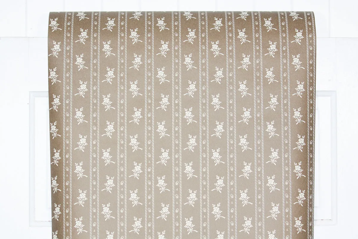 1980s Floral Stripe Vintage Wallpaper