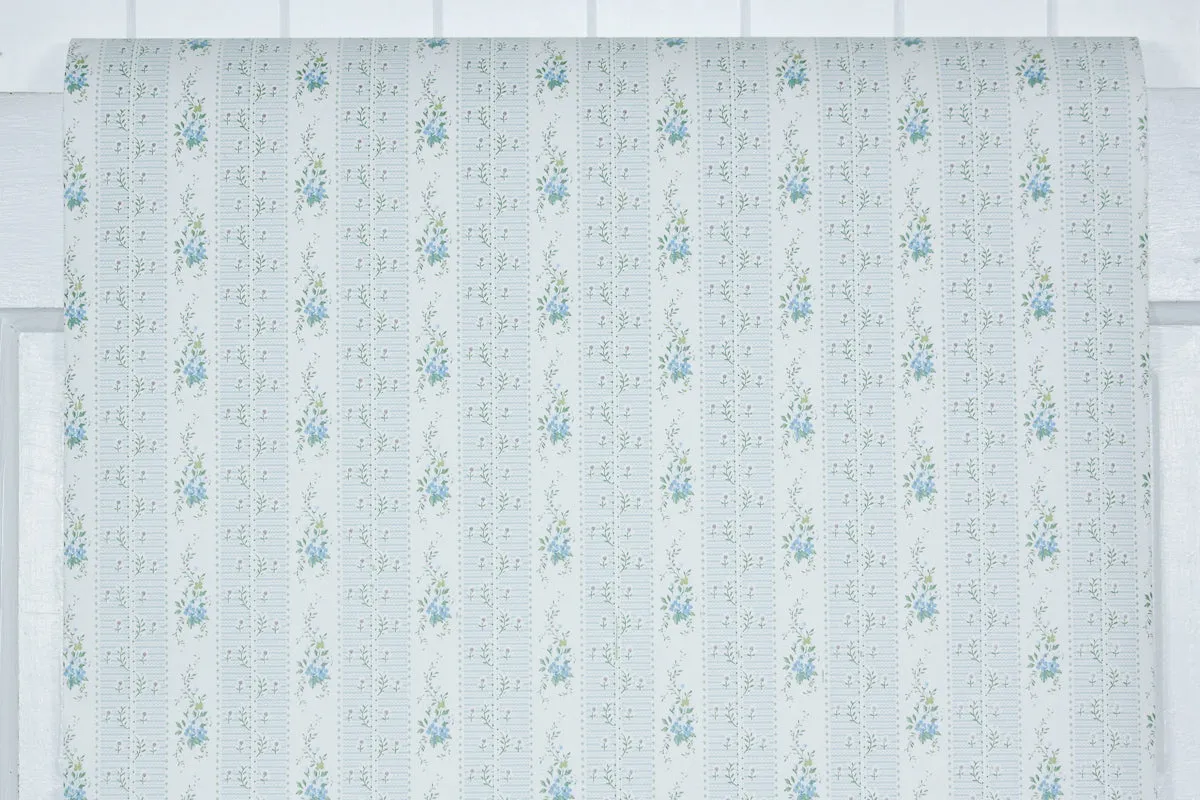 1980s Floral Stripe Vintage Wallpaper