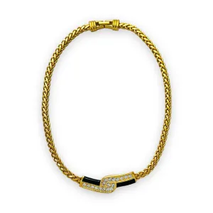 1980’s Vintage SWAROVSKI Crystals Gold Plated & Black Enamel Necklace
