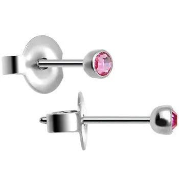 3mm Pink Crystal Titanium Stud Earings