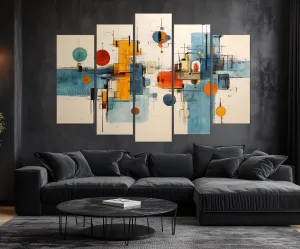 5 Piece Abstract Geometric Shapes Mid Century Modern Wall Art