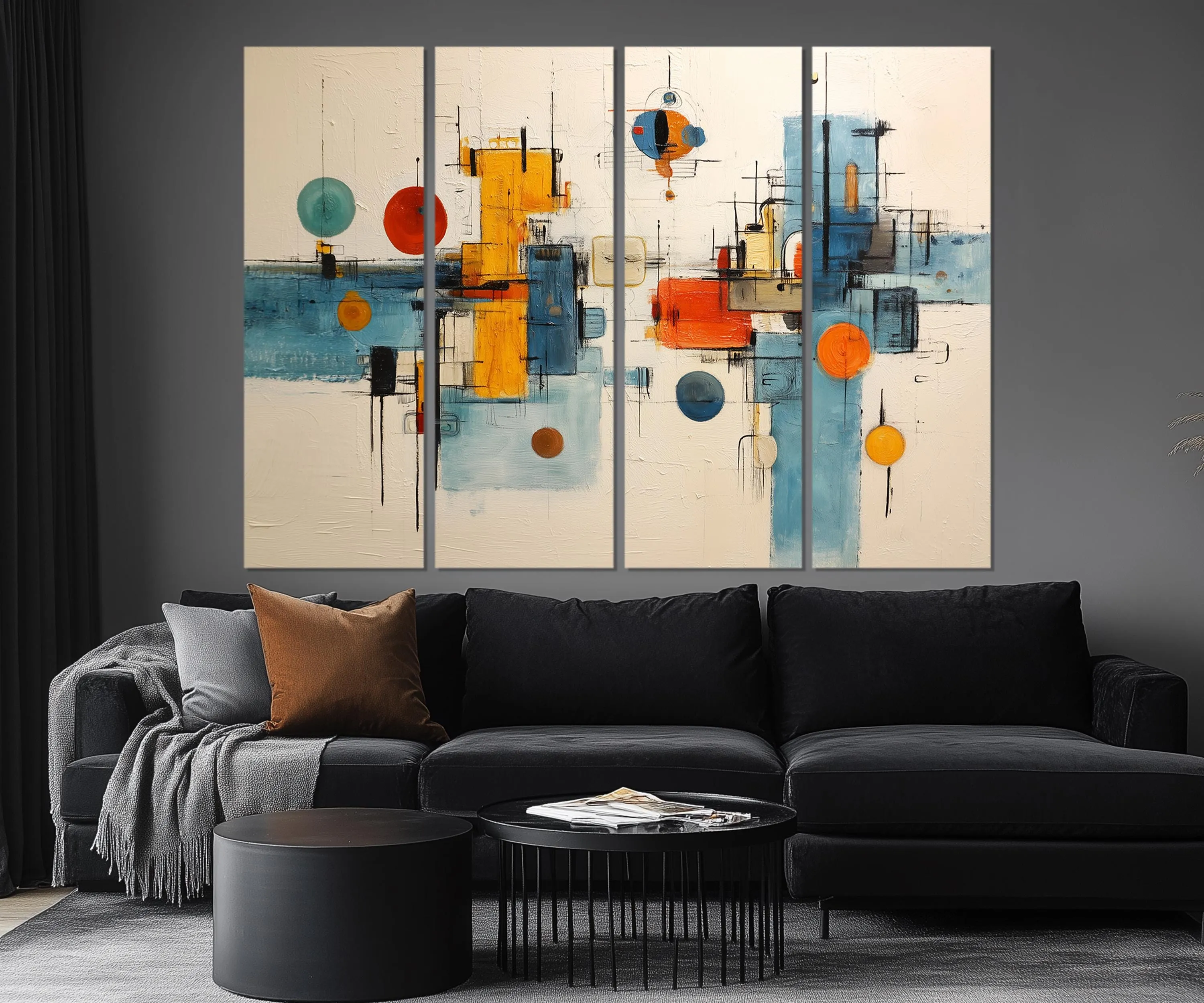 5 Piece Abstract Geometric Shapes Mid Century Modern Wall Art