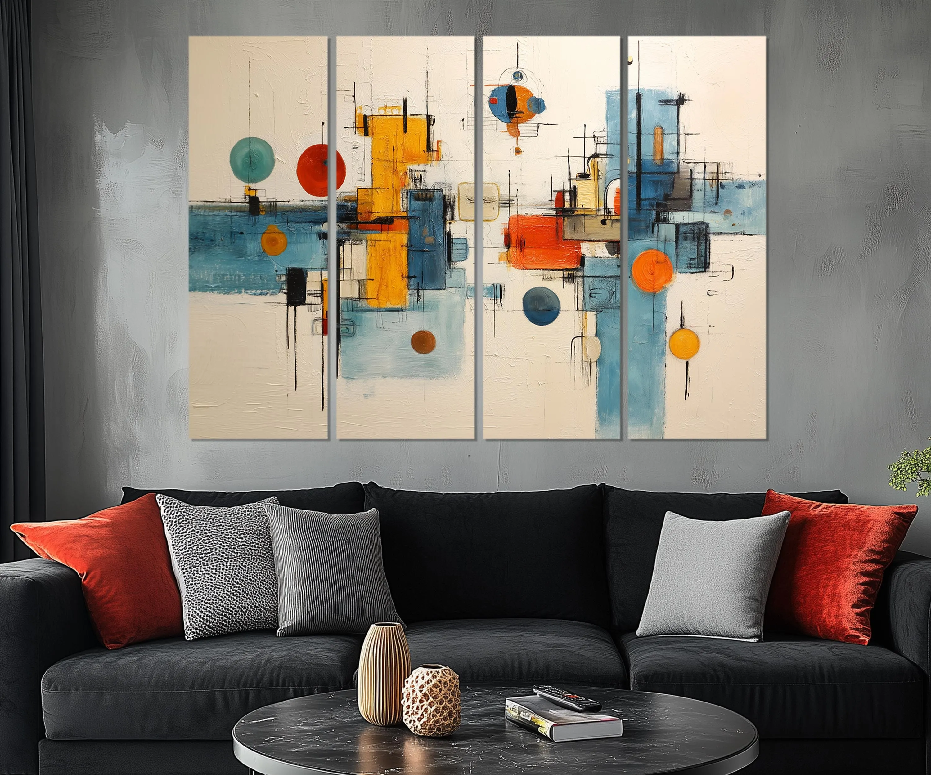 5 Piece Abstract Geometric Shapes Mid Century Modern Wall Art