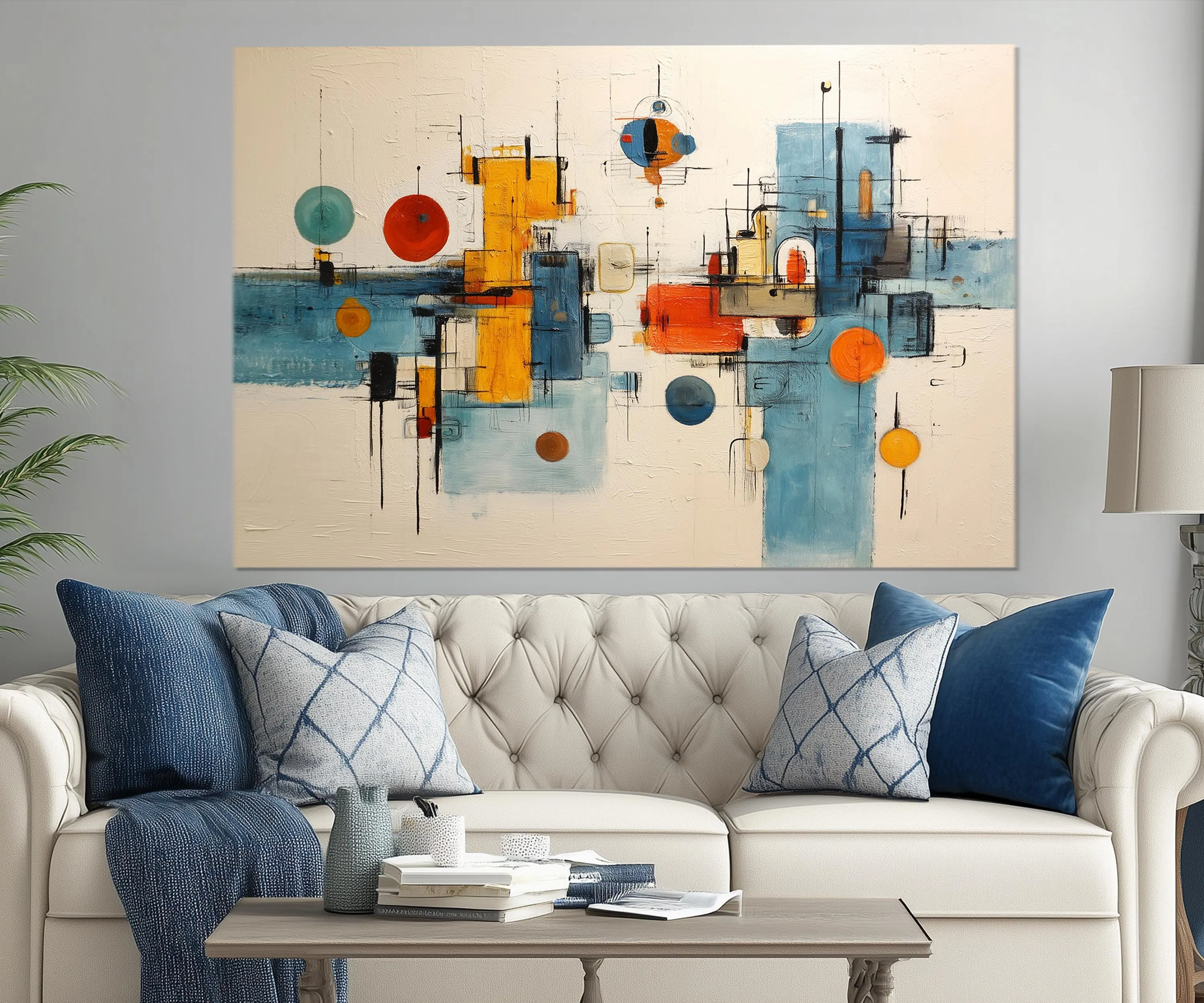 5 Piece Abstract Geometric Shapes Mid Century Modern Wall Art