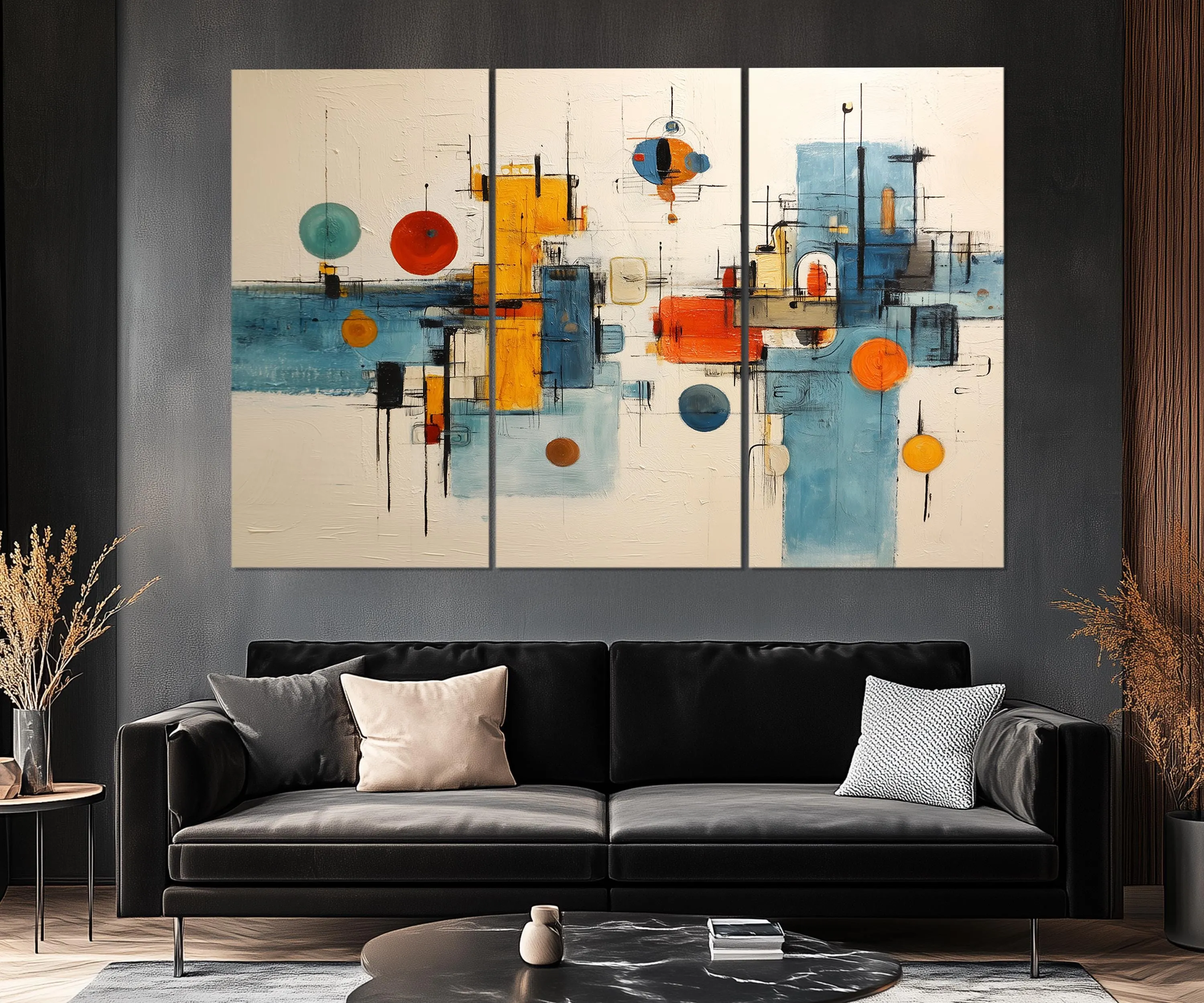 5 Piece Abstract Geometric Shapes Mid Century Modern Wall Art