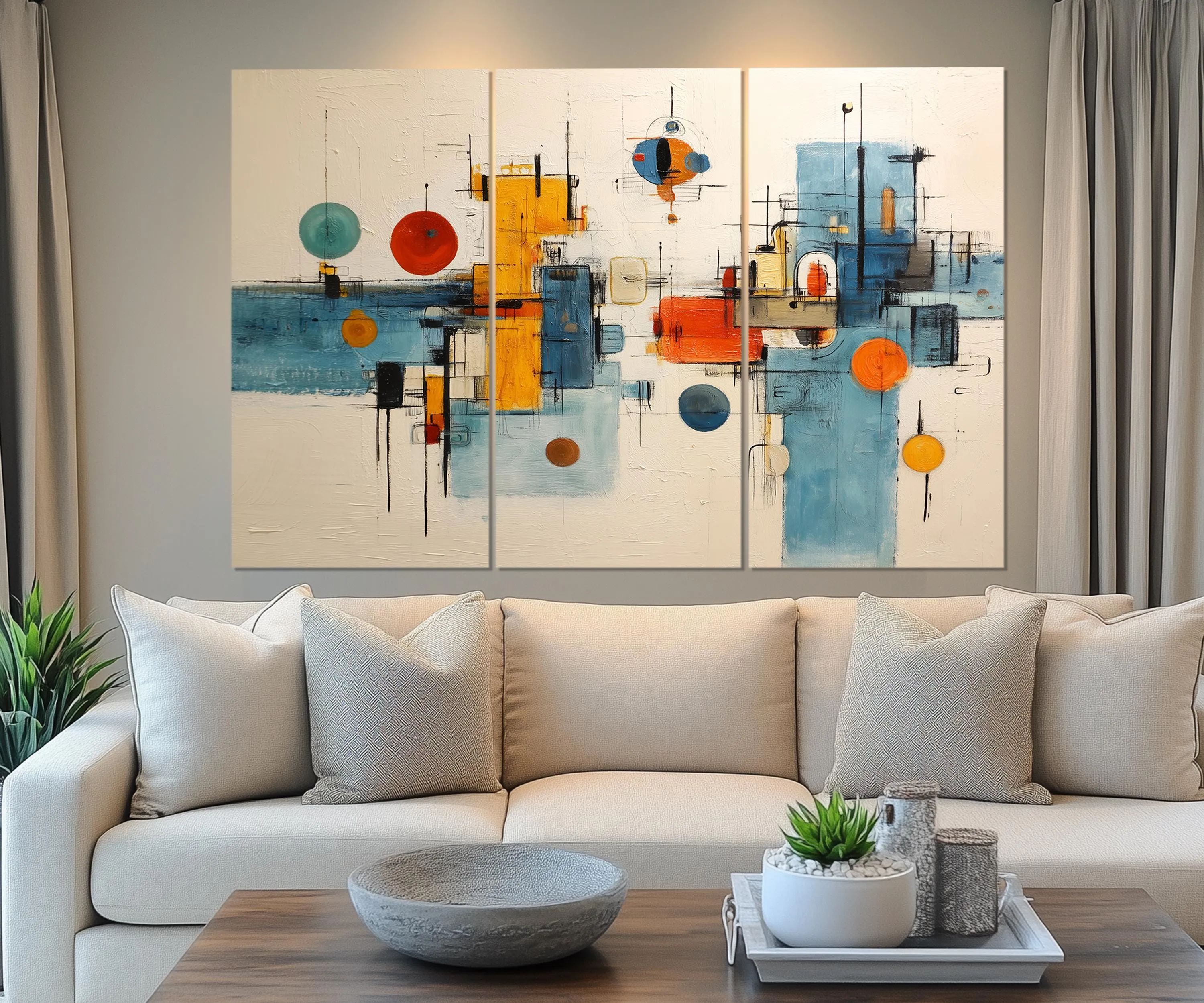 5 Piece Abstract Geometric Shapes Mid Century Modern Wall Art