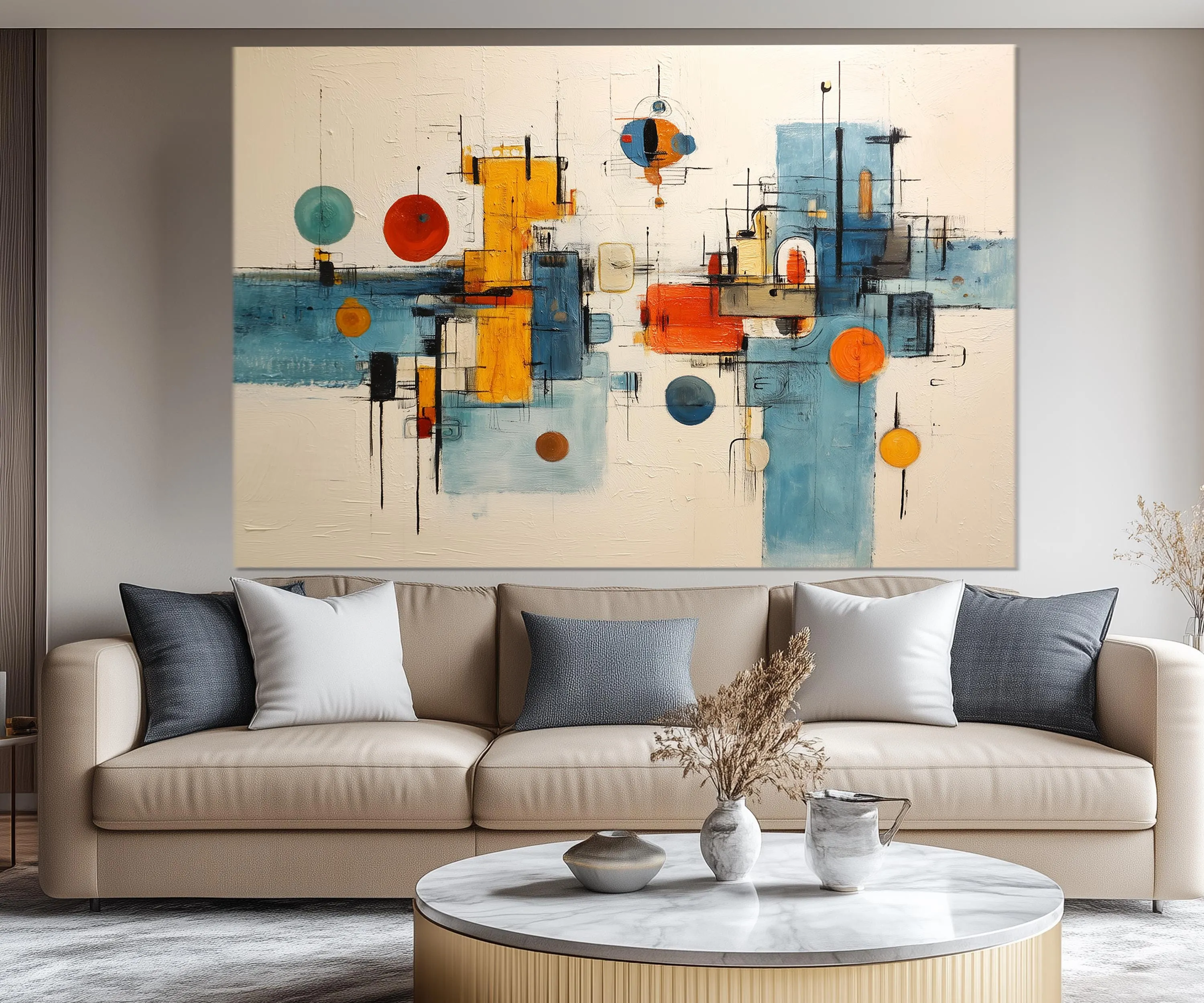 5 Piece Abstract Geometric Shapes Mid Century Modern Wall Art