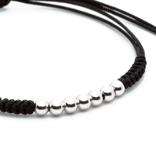 7 Plated 18K White Gold Balls Bracelet - 8 Colours Waxed Cord