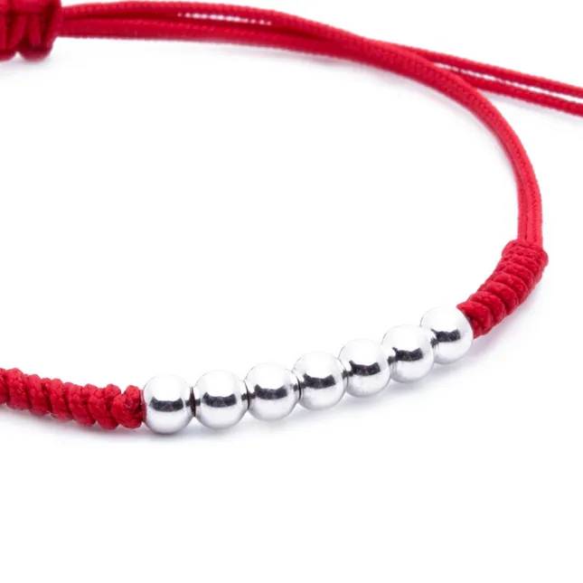 7 Plated 18K White Gold Balls Bracelet - 8 Colours Waxed Cord