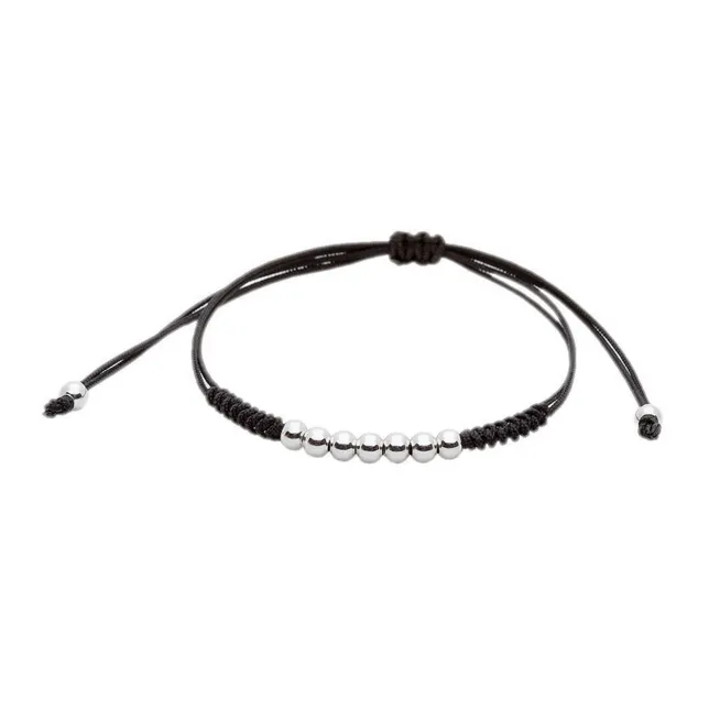 7 Plated 18K White Gold Balls Bracelet - 8 Colours Waxed Cord