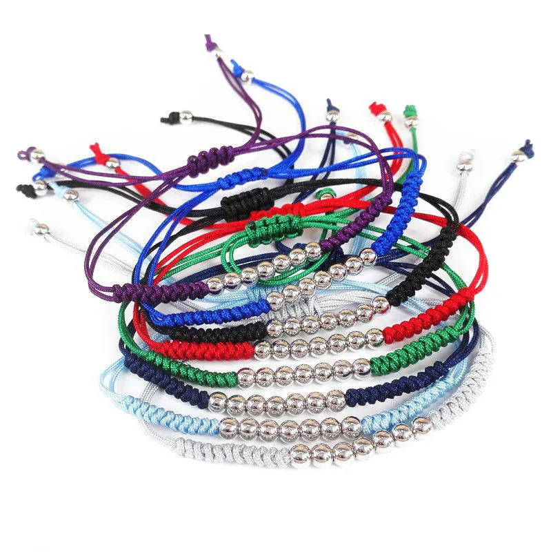 7 Plated 18K White Gold Balls Bracelet - 8 Colours Waxed Cord