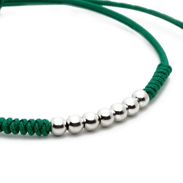 7 Plated 18K White Gold Balls Bracelet - 8 Colours Waxed Cord