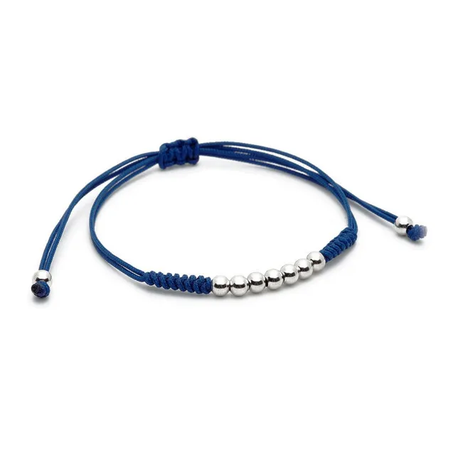 7 Plated 18K White Gold Balls Bracelet - 8 Colours Waxed Cord