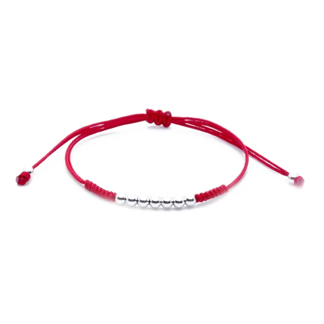 7 Plated 18K White Gold Balls Bracelet - 8 Colours Waxed Cord