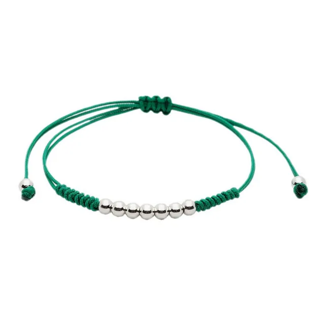 7 Plated 18K White Gold Balls Bracelet - 8 Colours Waxed Cord