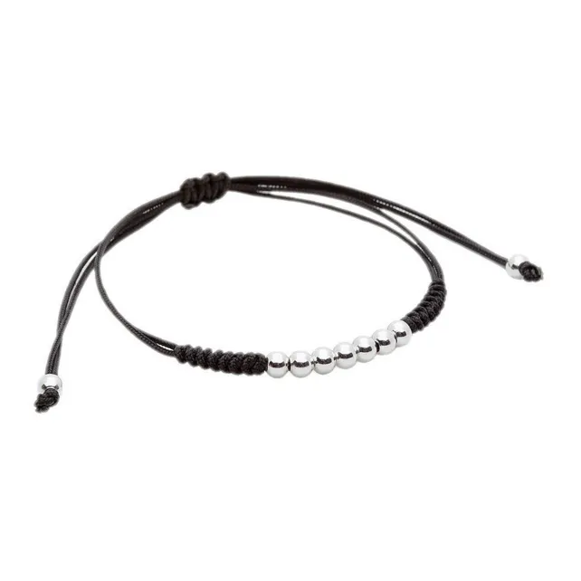 7 Plated 18K White Gold Balls Bracelet - 8 Colours Waxed Cord