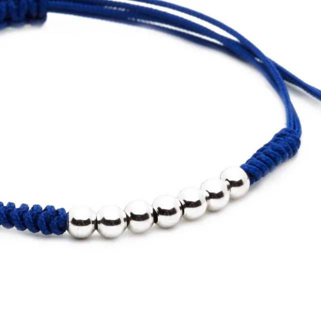 7 Plated 18K White Gold Balls Bracelet - 8 Colours Waxed Cord