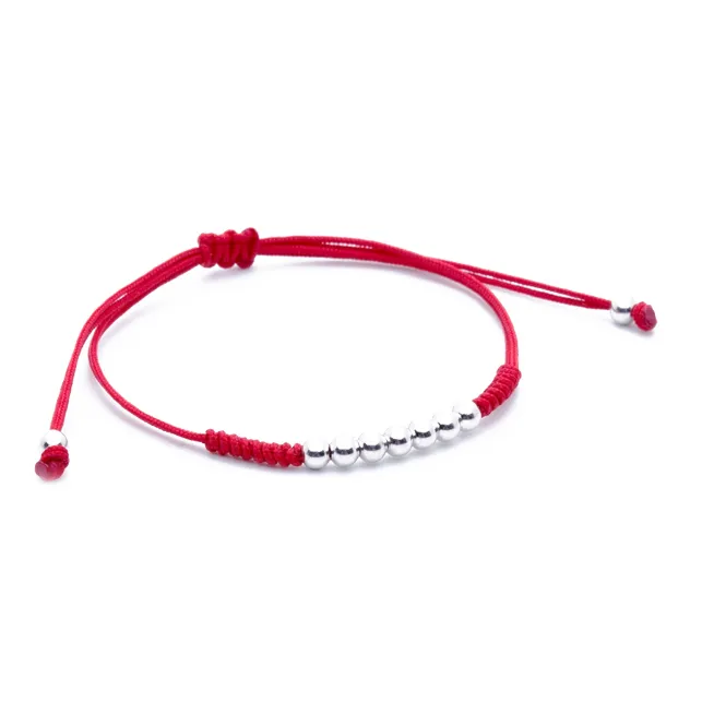 7 Plated 18K White Gold Balls Bracelet - 8 Colours Waxed Cord