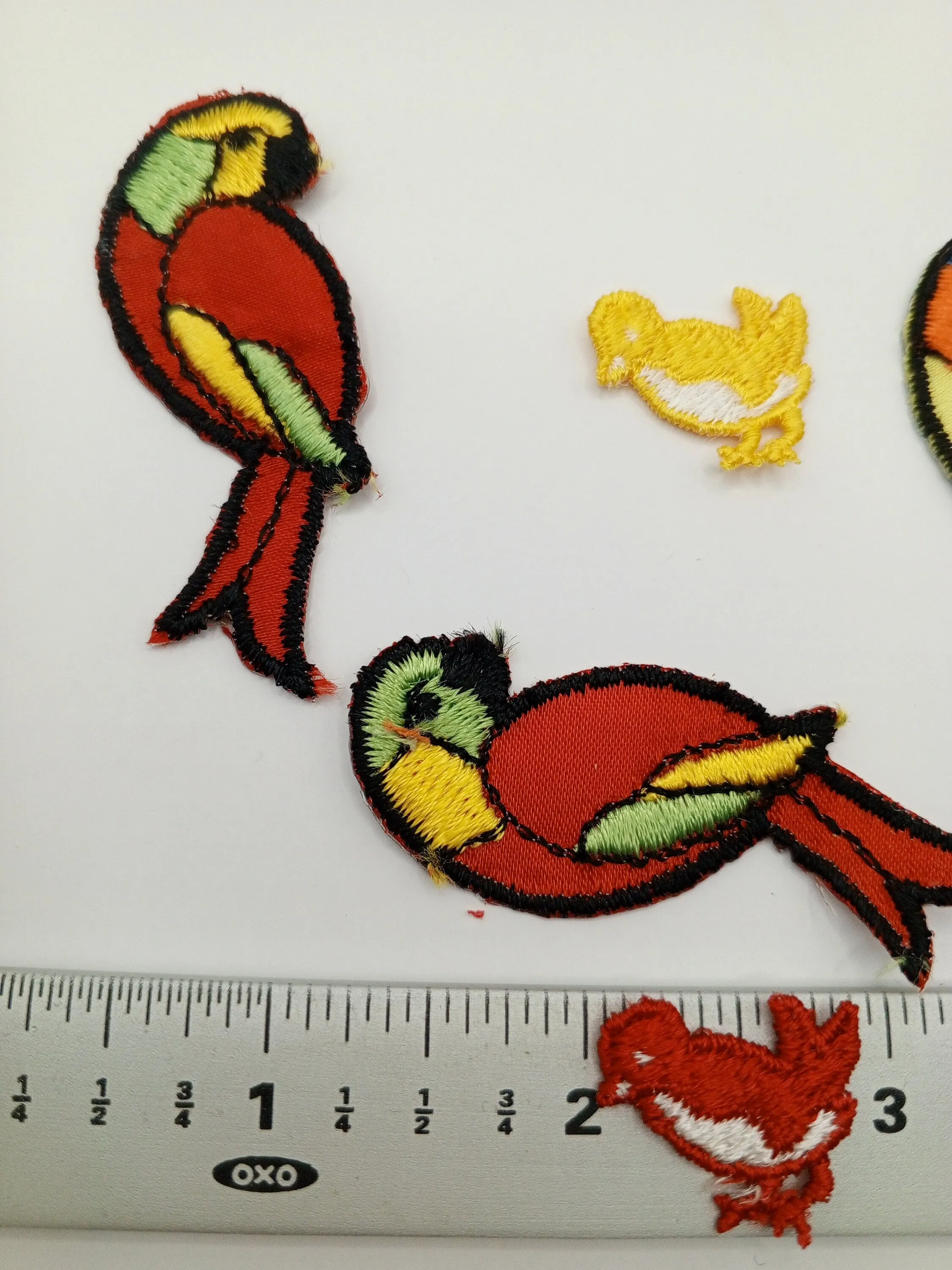 8 Pieces Blue Orange Green PARROTS Patches VINTAGE White Red Yellow Birds Appliques Embellishments 503