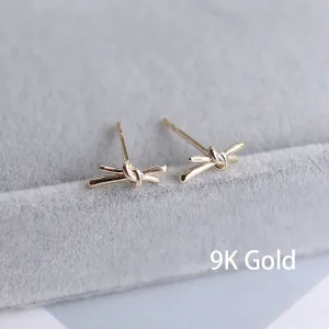9K Solid Gold Ear Stud Earrings Bow Simple Beautiful Charm Jewelry