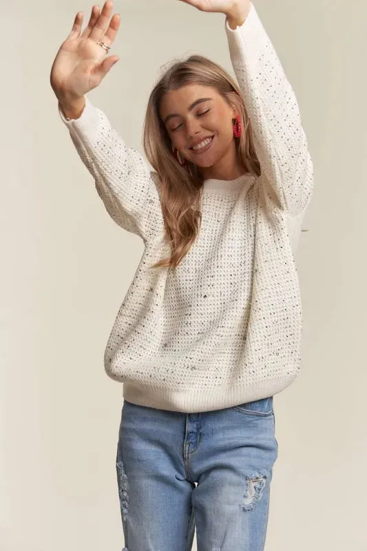 ADORA Rhinestone Accent Sweater Top