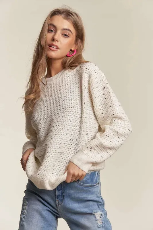 ADORA Rhinestone Accent Sweater Top