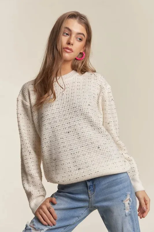 ADORA Rhinestone Accent Sweater Top
