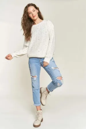 ADORA Rhinestone Accent Sweater Top