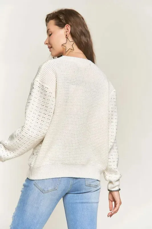 ADORA Rhinestone Accent Sweater Top