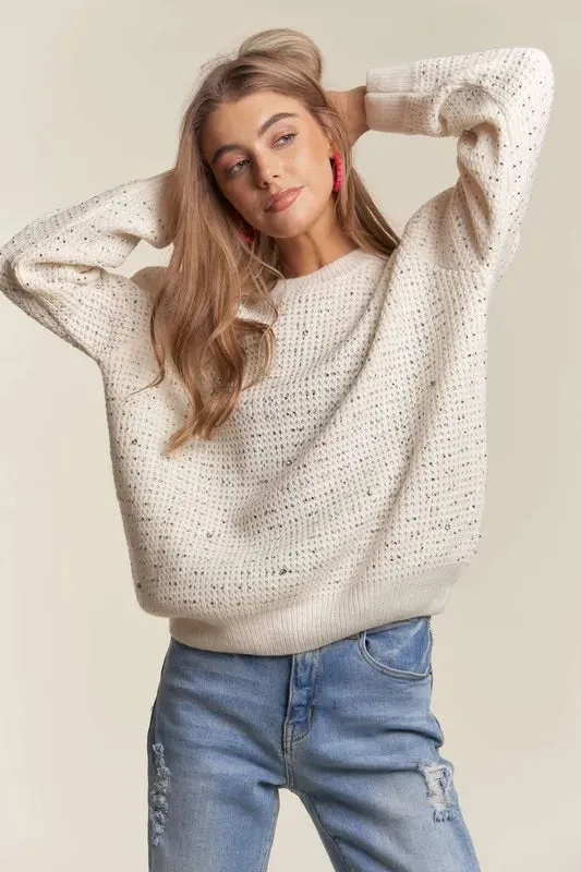 ADORA Rhinestone Accent Sweater Top