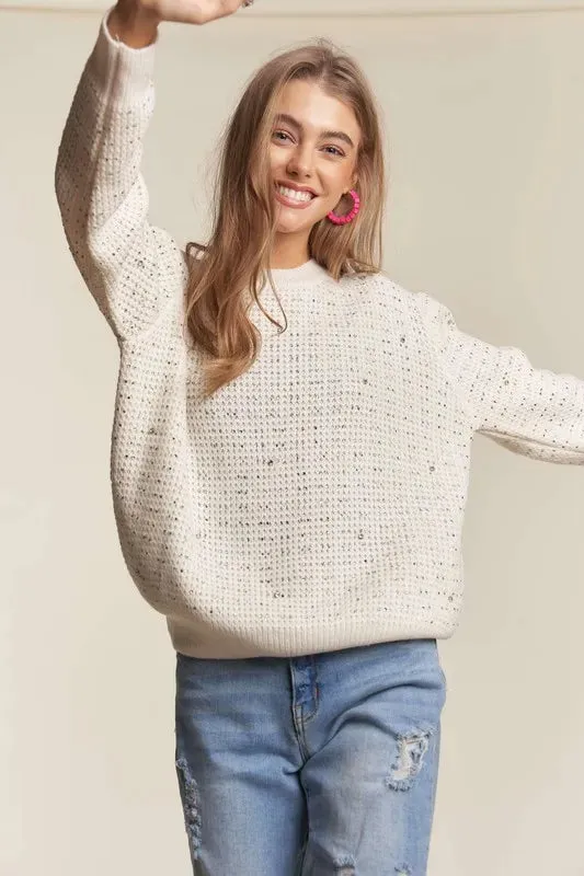 ADORA Rhinestone Accent Sweater Top