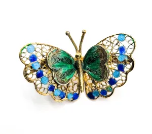 ALIOTO ADRIANA blue and green enamel spun silver gilt vintage brooch Italian 800