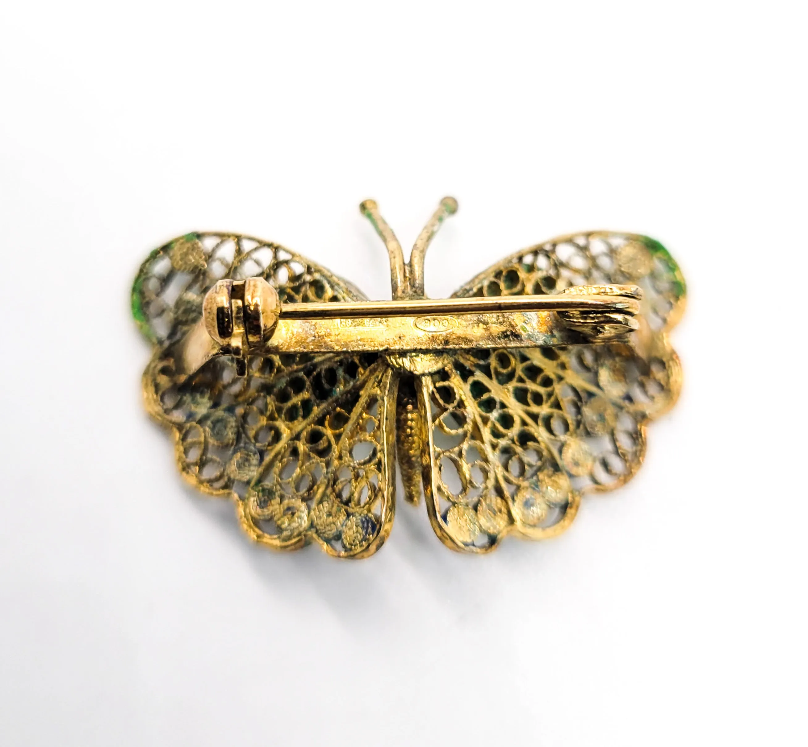 ALIOTO ADRIANA blue and green enamel spun silver gilt vintage brooch Italian 800