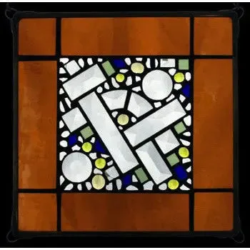 Amber Antique Border Geometric Stained Glass Window Panel by Edel Byrne