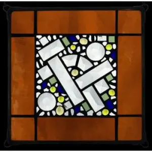 Amber Antique Border Geometric Stained Glass Window Panel by Edel Byrne