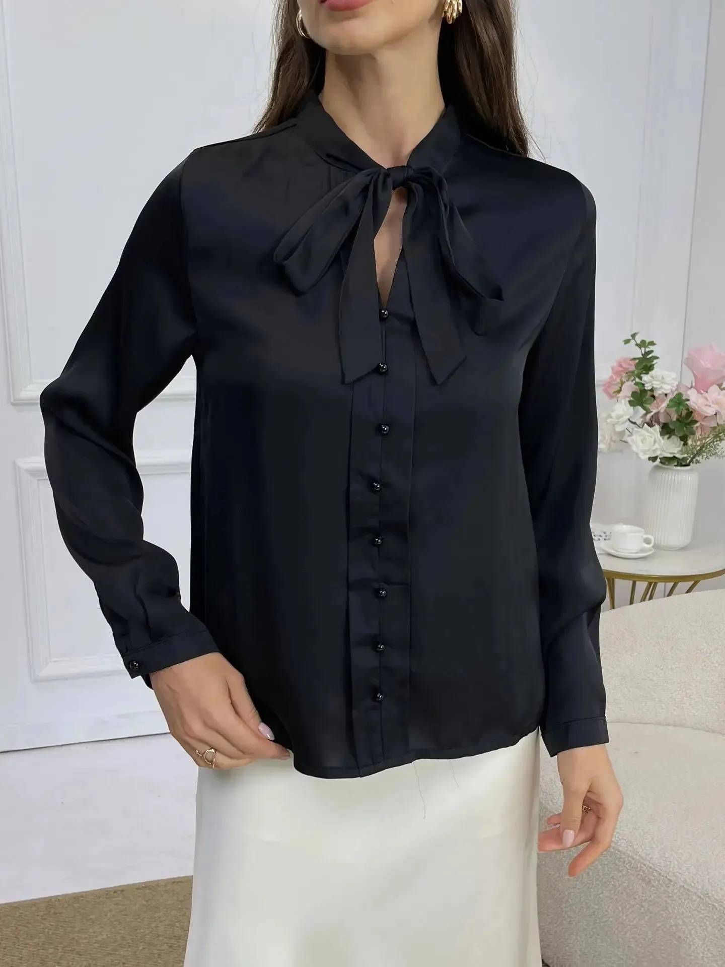 America fashion elegant color Ding women's blouse lace-up top