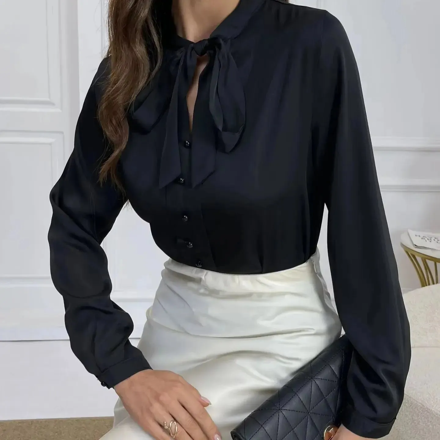America fashion elegant color Ding women's blouse lace-up top