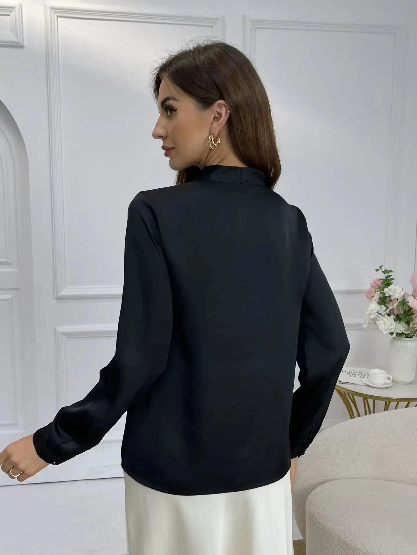 America fashion elegant color Ding women's blouse lace-up top