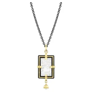 Antique Mother-of-Pearl Pendant in Gold and Silver with Blackened Steel Chain