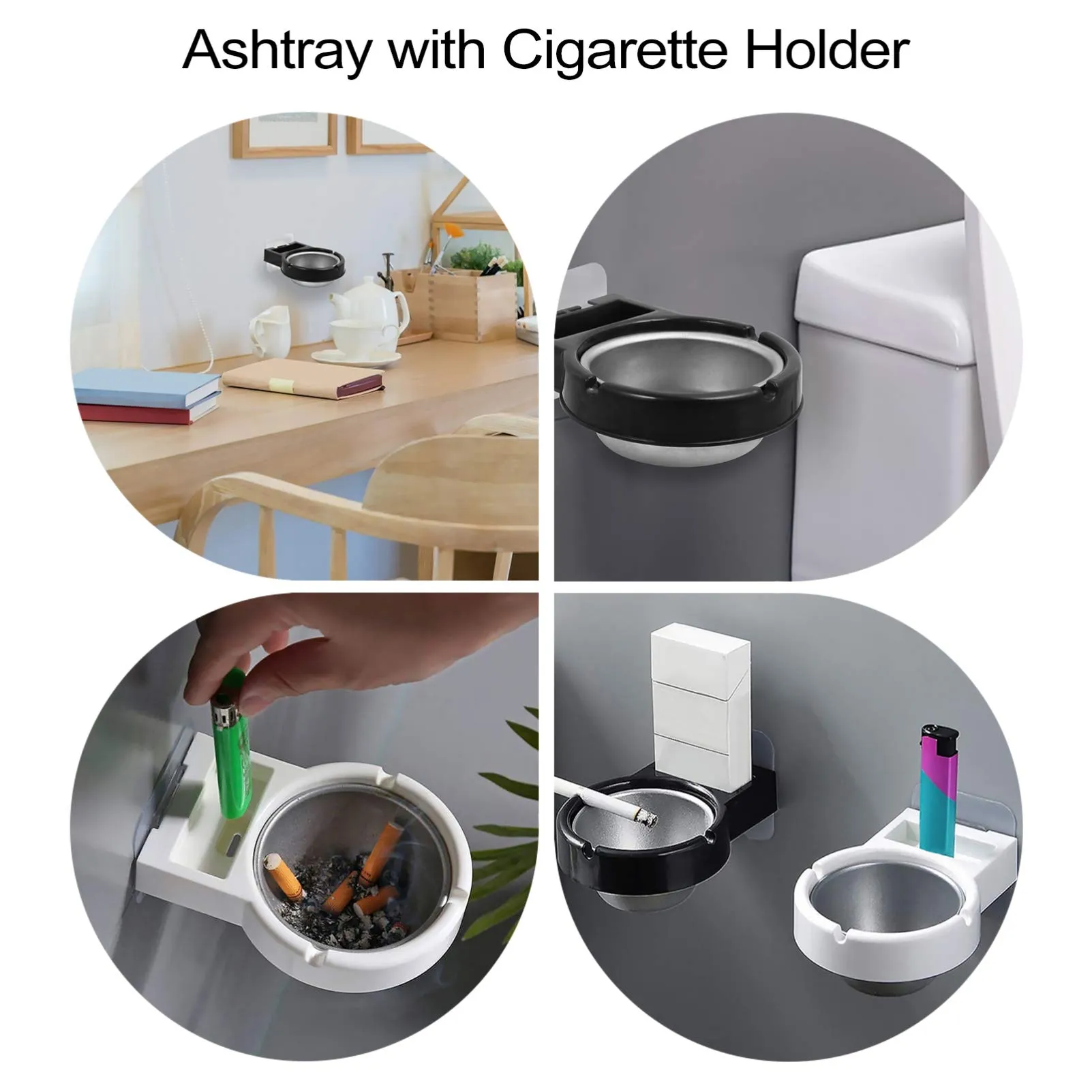 Balacoo 2Pcs Wall Mounted Ashtray with Cigarette Holder Bathroom Hanging Ash Box Smoking Accessories for Home Office Bar Toilet Kitchen