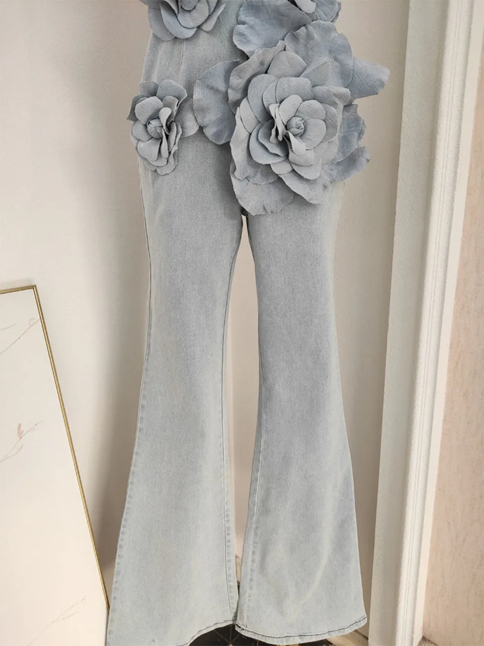 Bandeau Floral Denim Vintage Jumpsuit