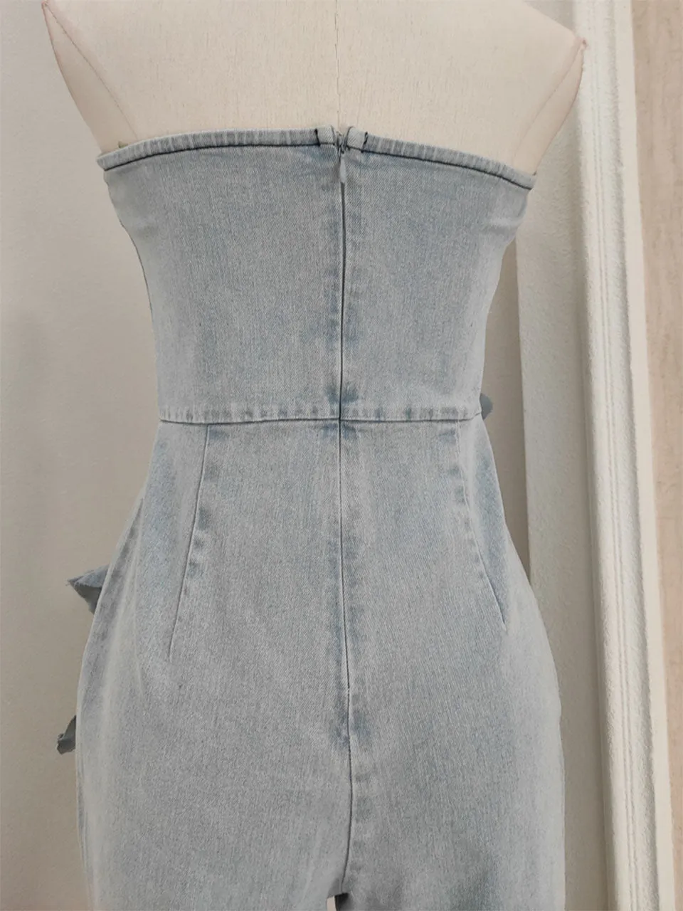 Bandeau Floral Denim Vintage Jumpsuit