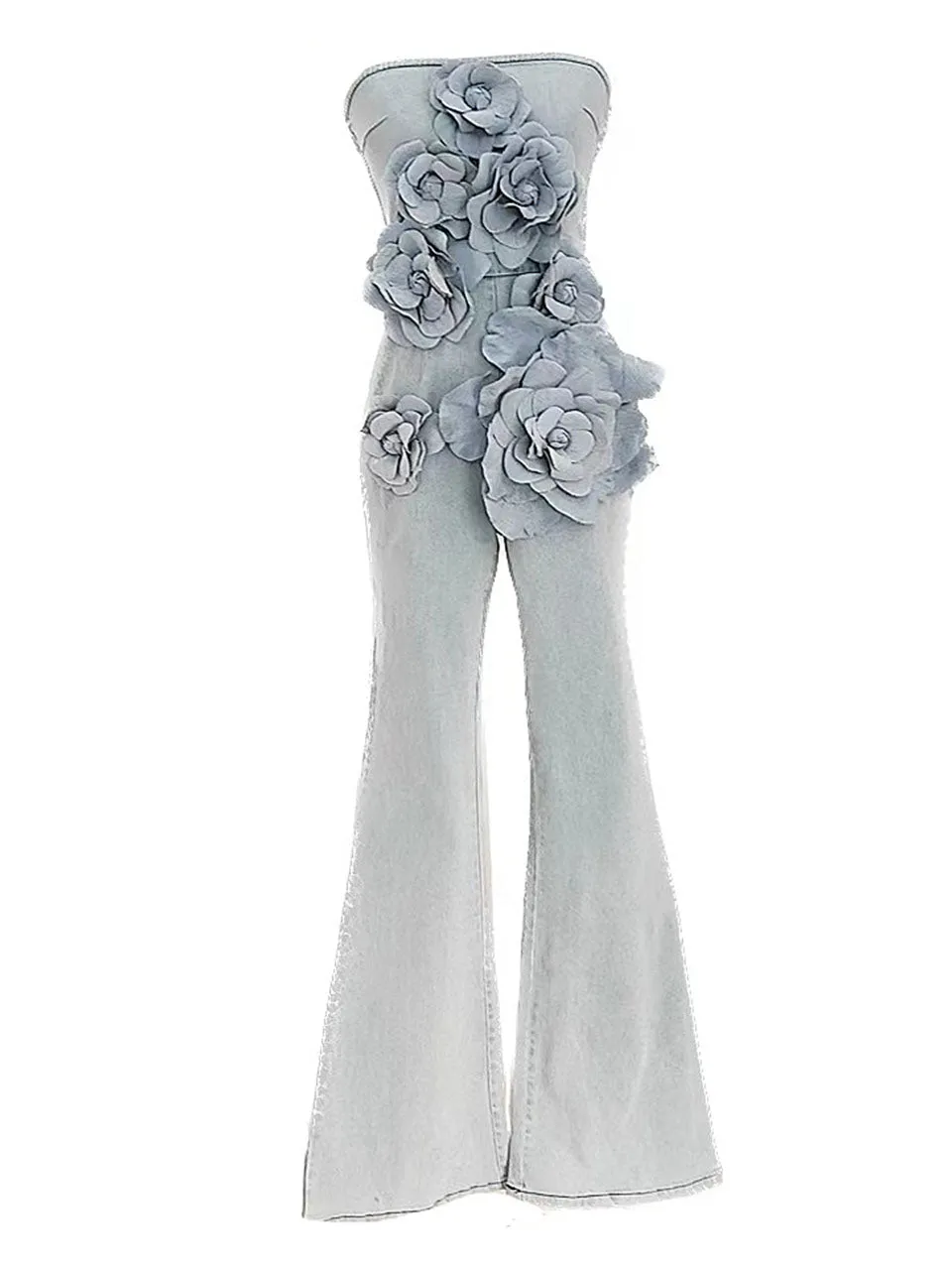 Bandeau Floral Denim Vintage Jumpsuit