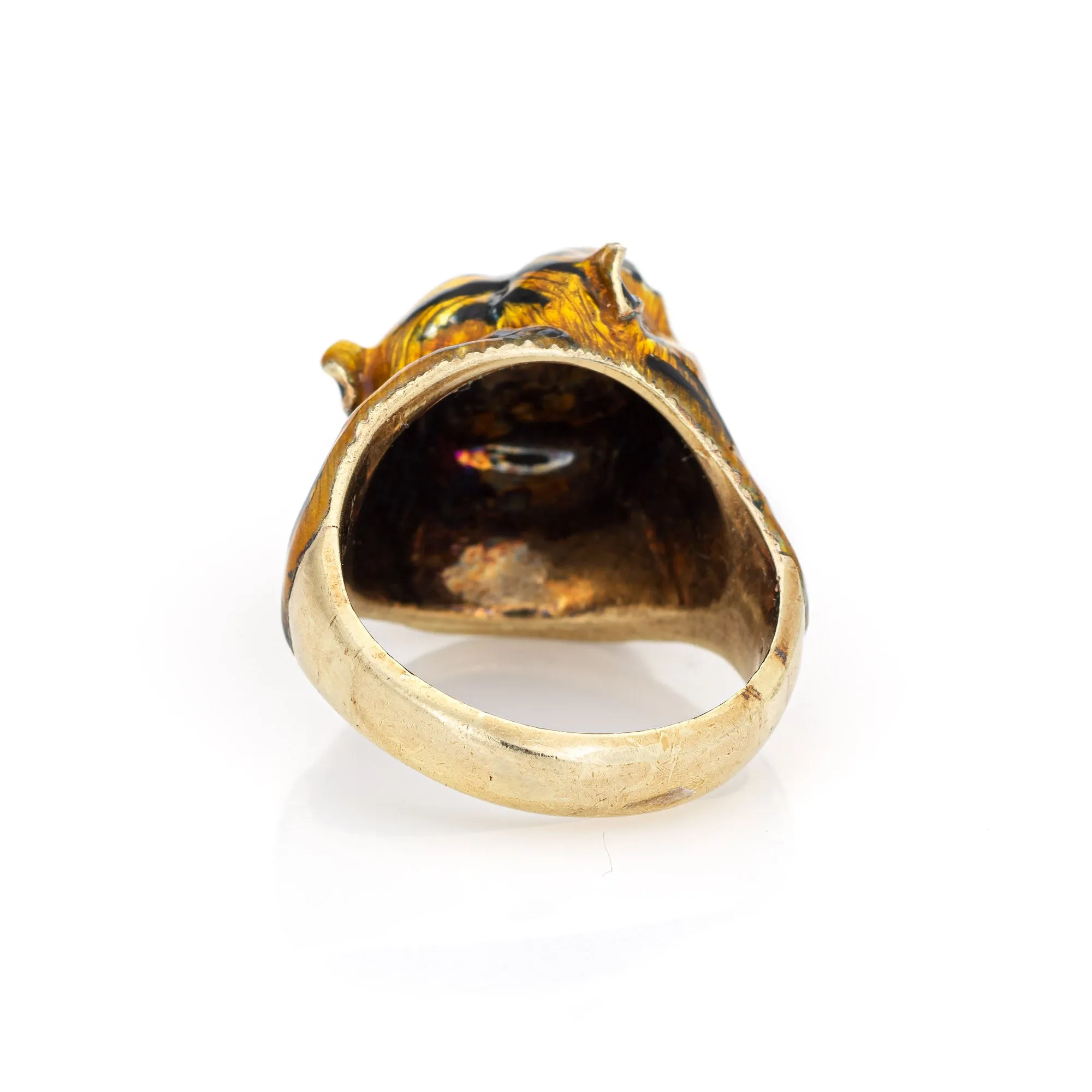 Bengal Tiger Ring Vintage 14k Yellow Gold Animal Jewelry Enamel Sz 7 Estate